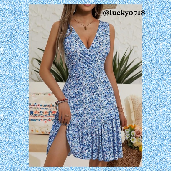 Fensace NWT Summer Sleeveless V-Neck Wrap Floral Sundress Mini Dress Sz S - Picture 3 of 10